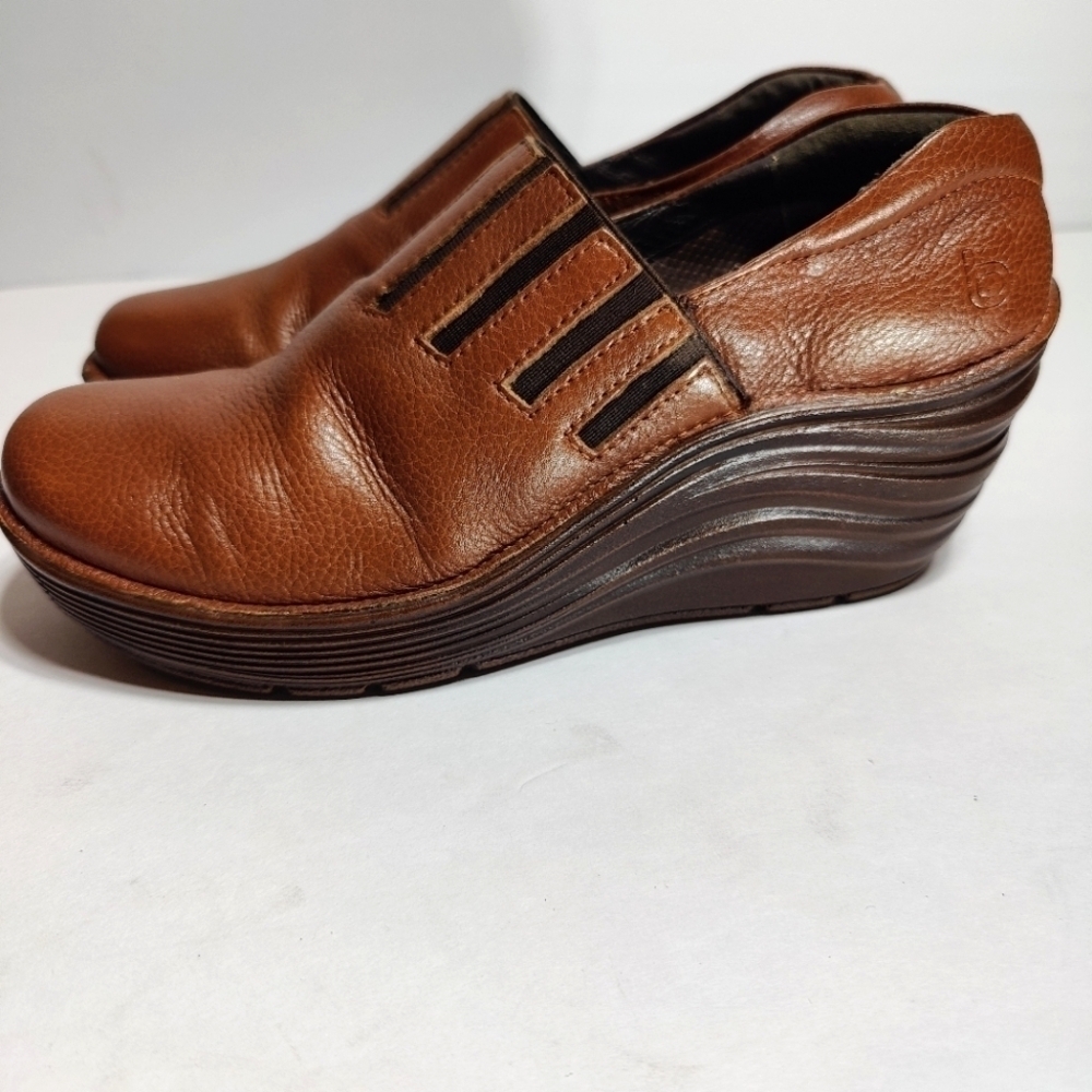 Bionica Coast Womens Brown Leather Slip On Wedge Clogs Shoe Size 7.5M